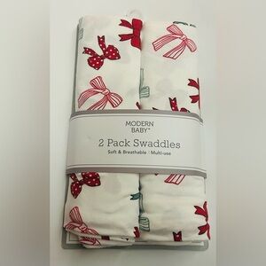 New 2 Pack Red and Green Bows Swaddles Modern Baby Unisex 40” x 40”